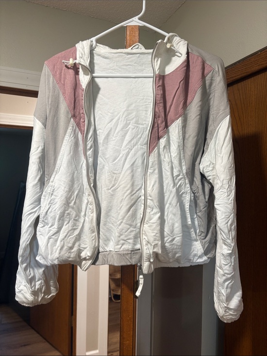 ZYIA Sweaters - ZYIA White and Dusty Rose Hooded Bomber Jacket